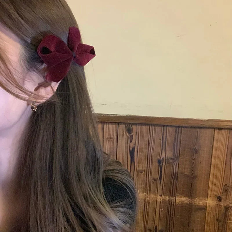 Red Velvet Korean Sweet Bowknot Side Duckclip Christmas Hair Accessory Accessories-L