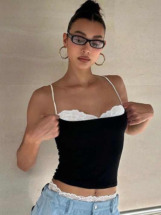 Crop-Top mit Patchwork-Kragen und quadratischem Kragen