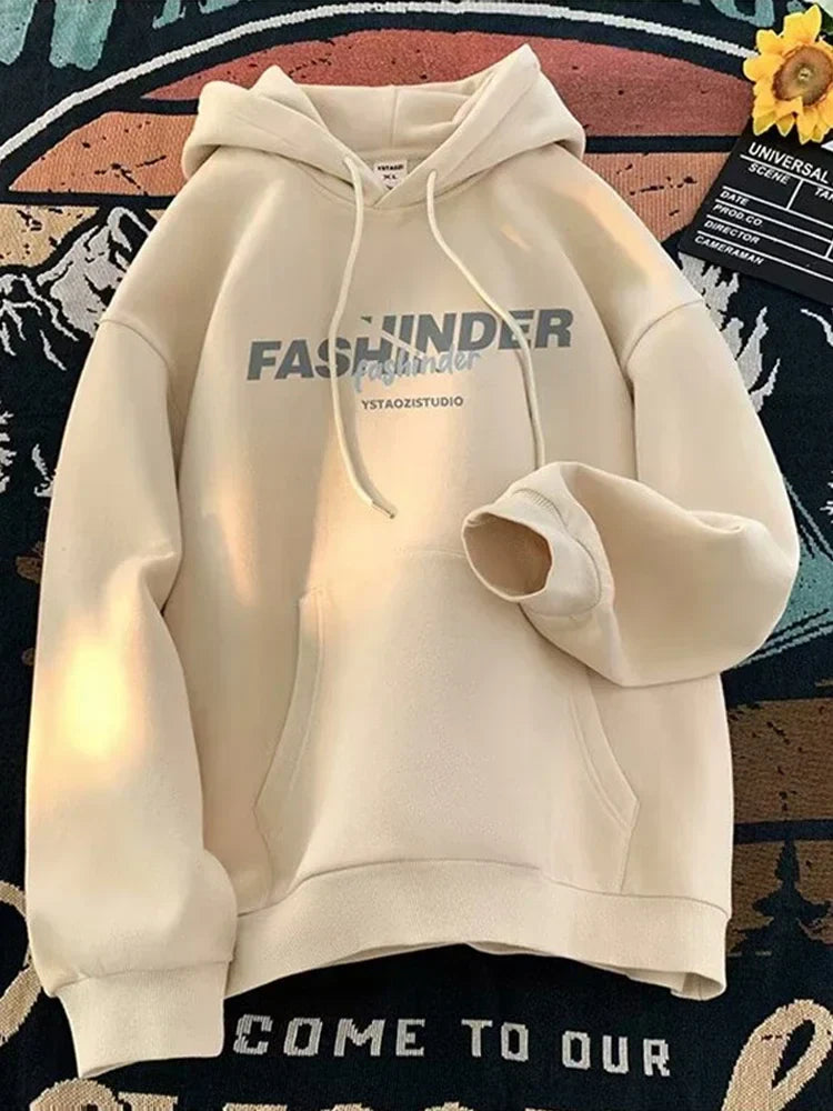 Letter Printed Winter Fleece Hoodie apricot / M(40-45KG)