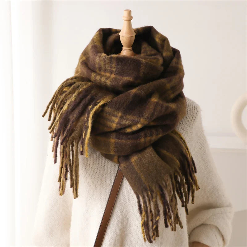 Color Blocked Grid Cashmere Pashmina Wrap Scarf Wt178-6 Scarfs-L