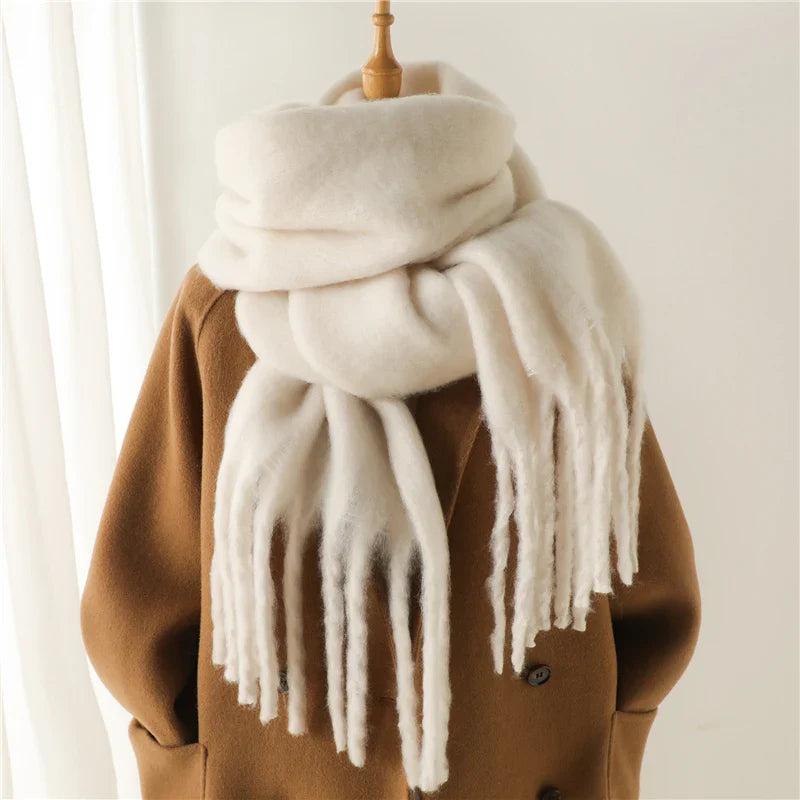 Cashmere Winter Pashmina Blanket Wrap - Thick And Soft Scarf White Scarfs-L