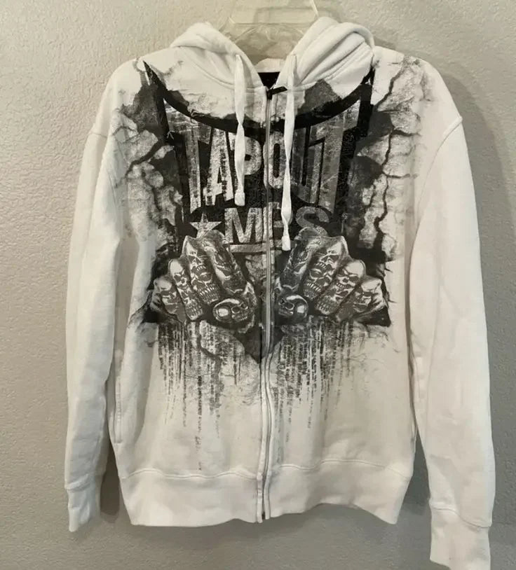 Grunge Zip Up Sweatshirt white 3 / M