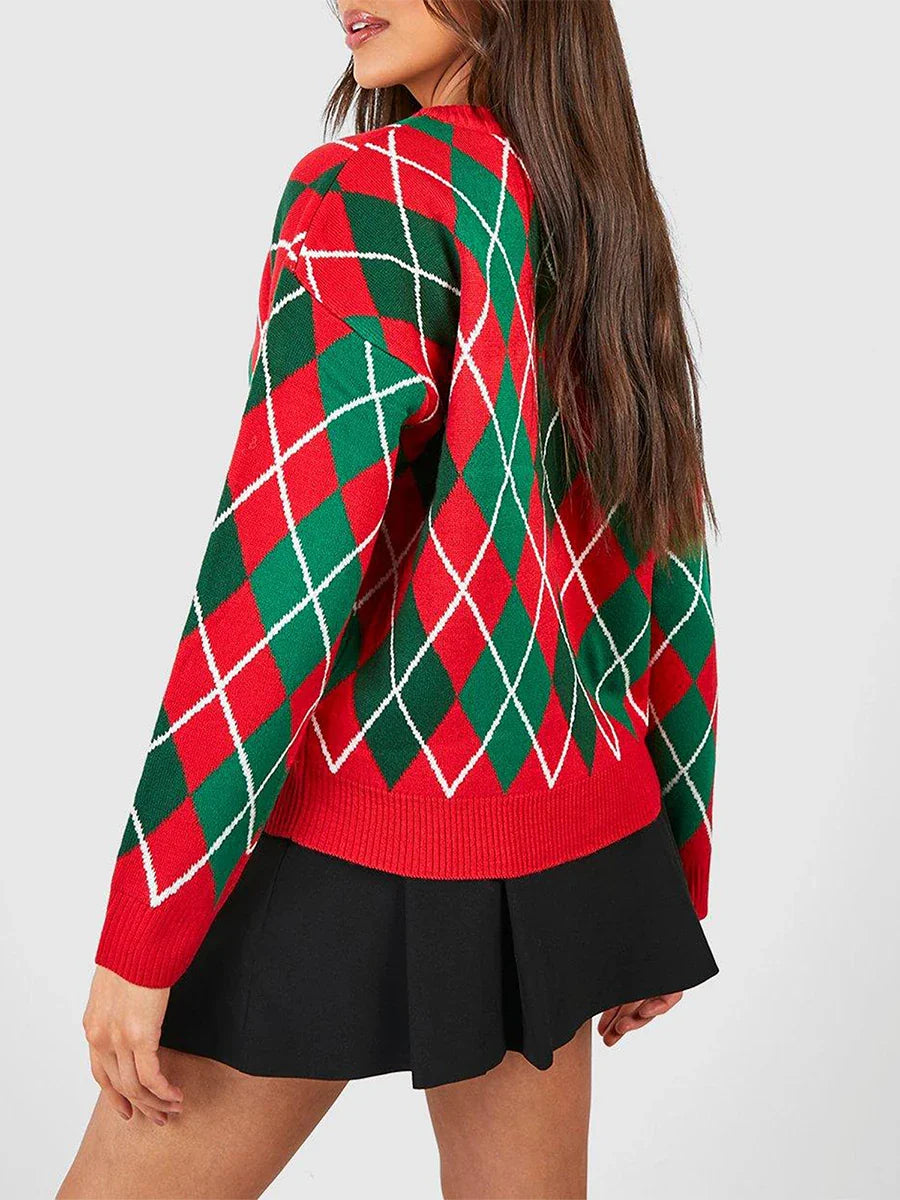 Christmas Sweater Button Diamond Cardigan Cardigan-241208