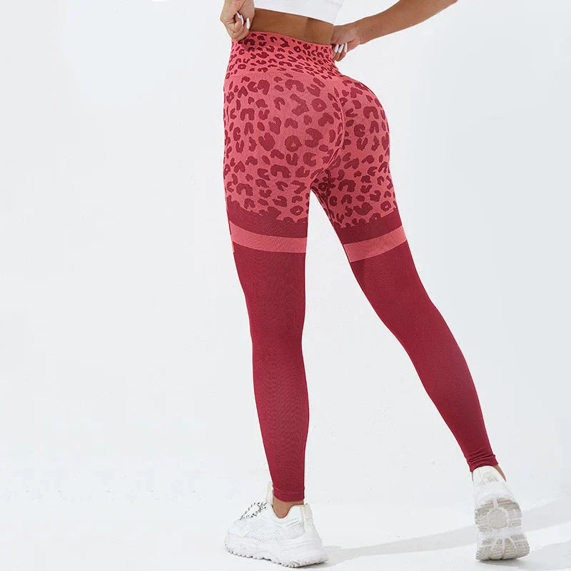Leopard Seamless Yoga Butt Lifting Outdoor Legging Red / S