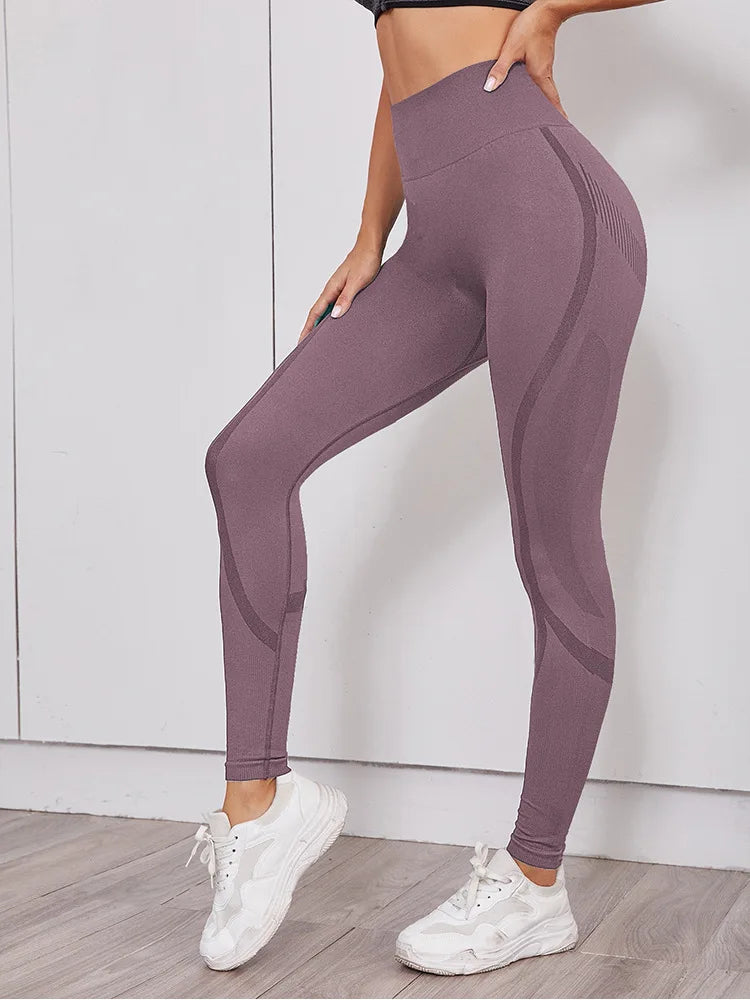 Hollow Out Waist Elastic Gym Training Yoga Legging Pink / S
