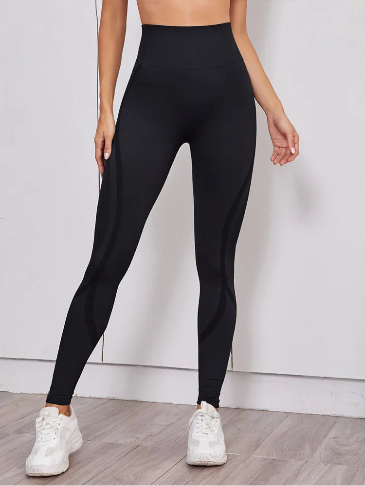 Hollow Out Waist Elastic Gym Training Yoga Legging Black / S