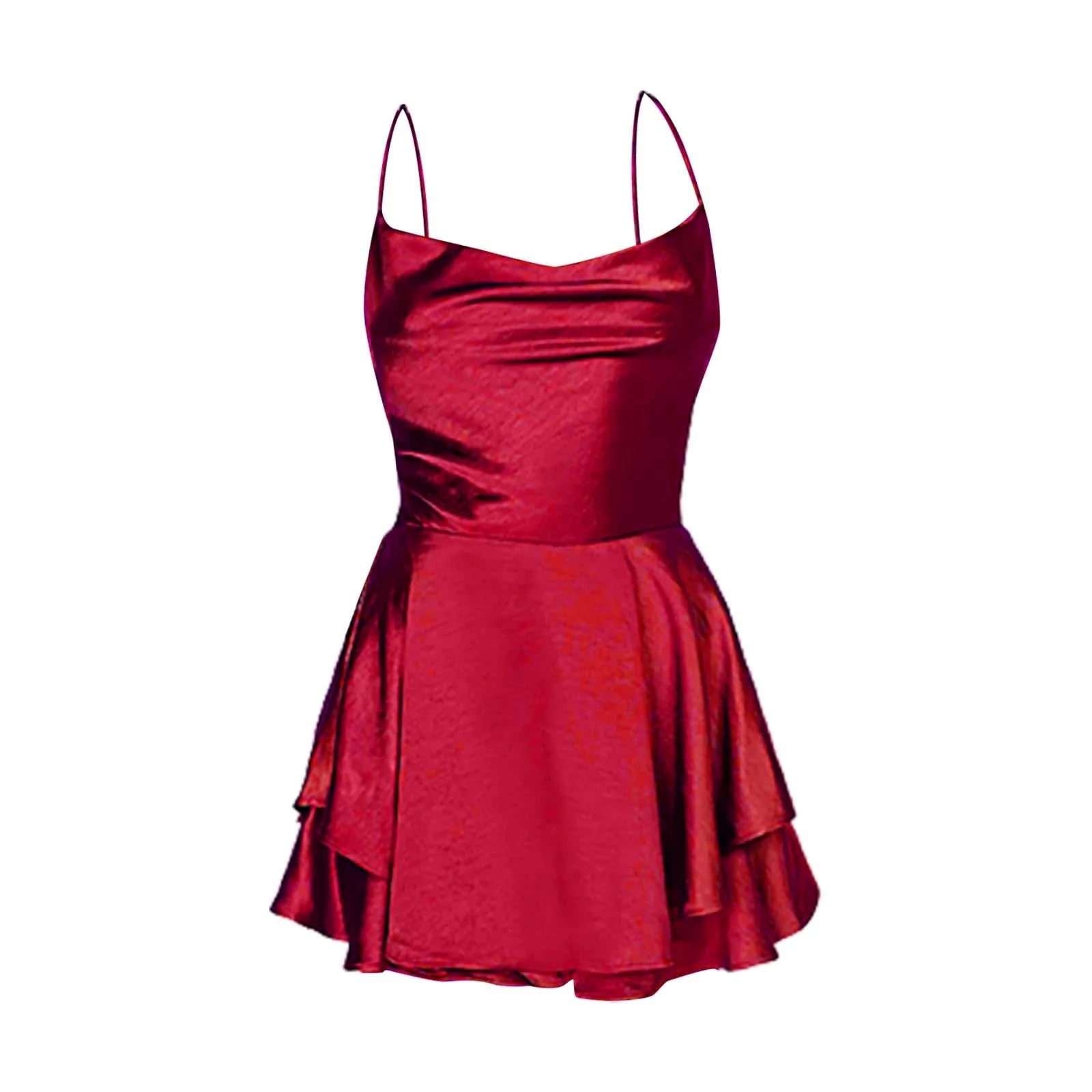 Elegant Sexy Backless Ruffled Halter Red Skirt Summer Evening Party Christmas Dress Dresses-L