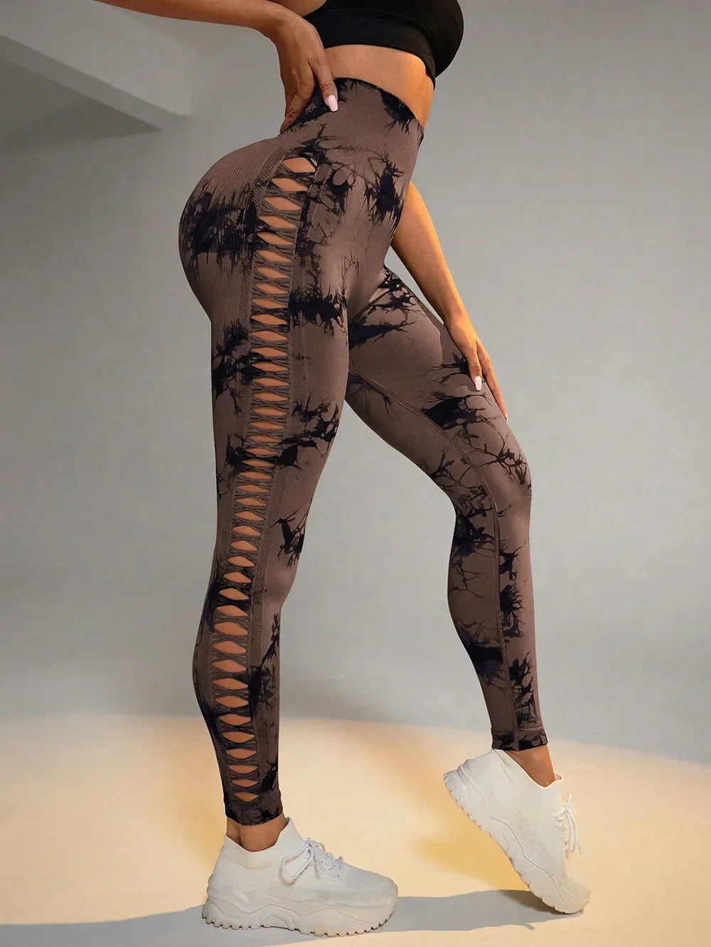 Mesh Out High Waist Push Up Yoga Gym Legging Brown / S