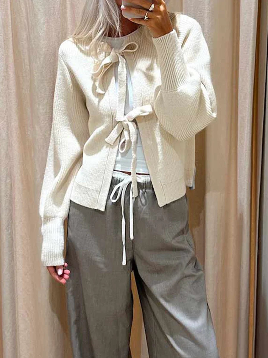 Tie Front Knit Autumn Cardigan Cardigan-241208