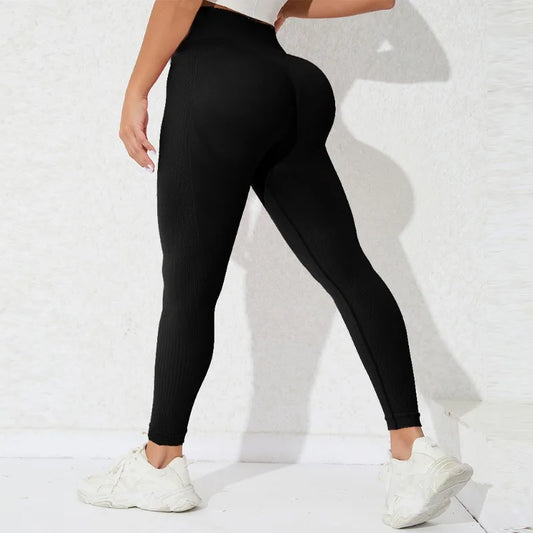 High Waist Seamless Butt Lift Knitting Gym Running Legging Black / S