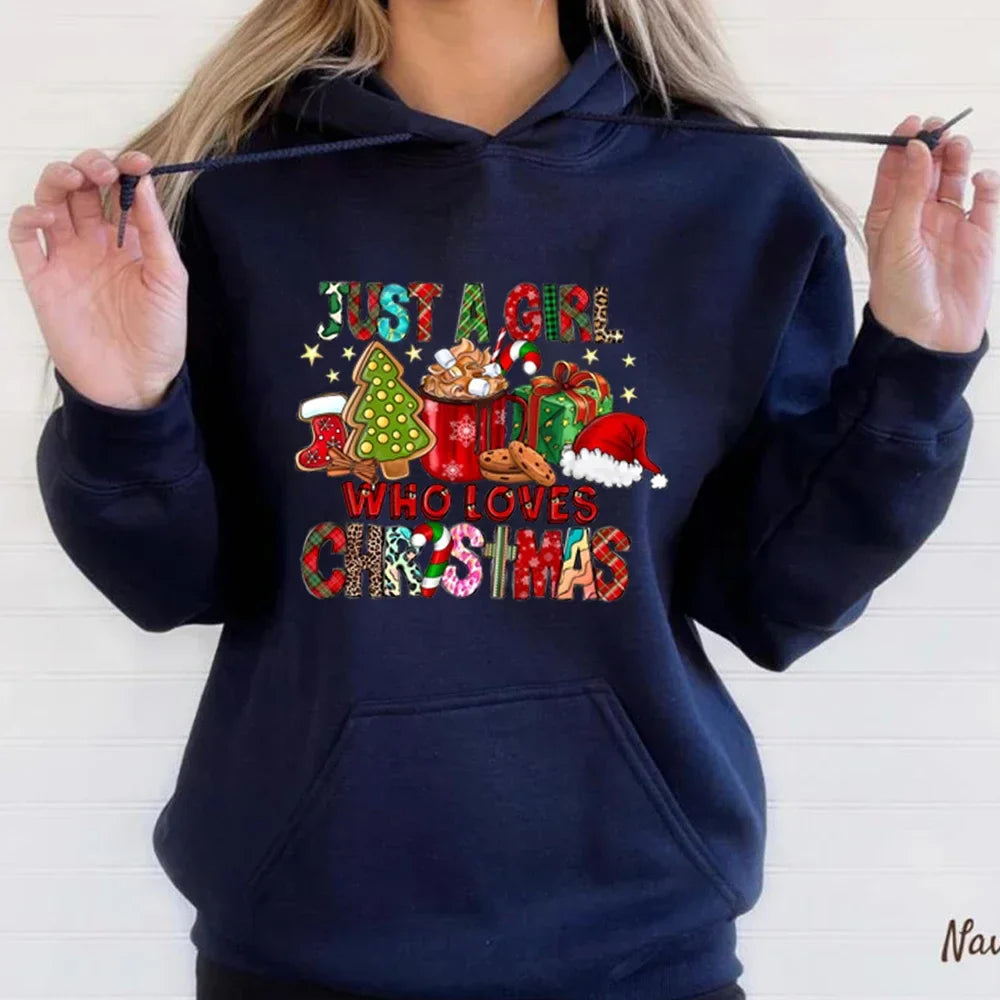 Just A Girl Who Loves Christmas Holiday Autumn Winter Lover Gift Hoodie Navy Blue / S Hoodies-L