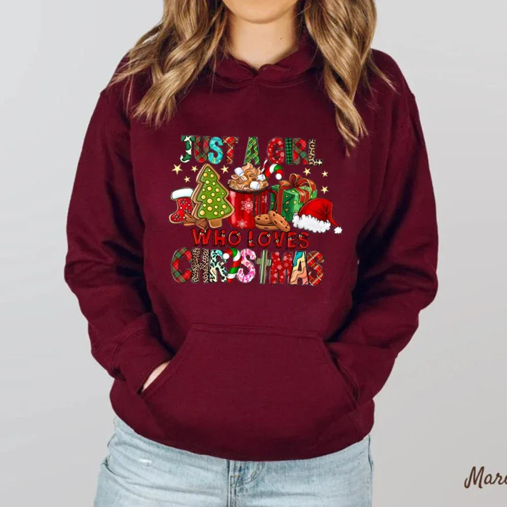 Just A Girl Who Loves Christmas Holiday Autumn Winter Lover Gift Hoodie Wine Red / S Hoodies-L