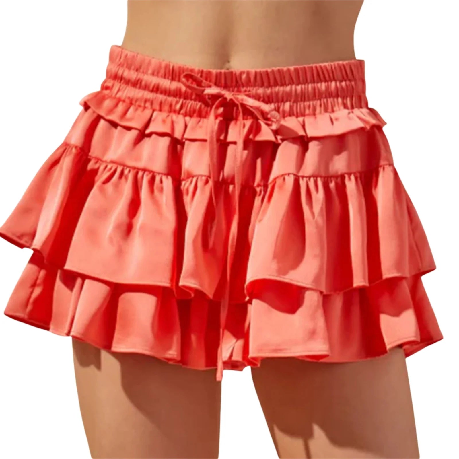 Drawstring Layered Ruffles Skirt Orange / S skirts-250223