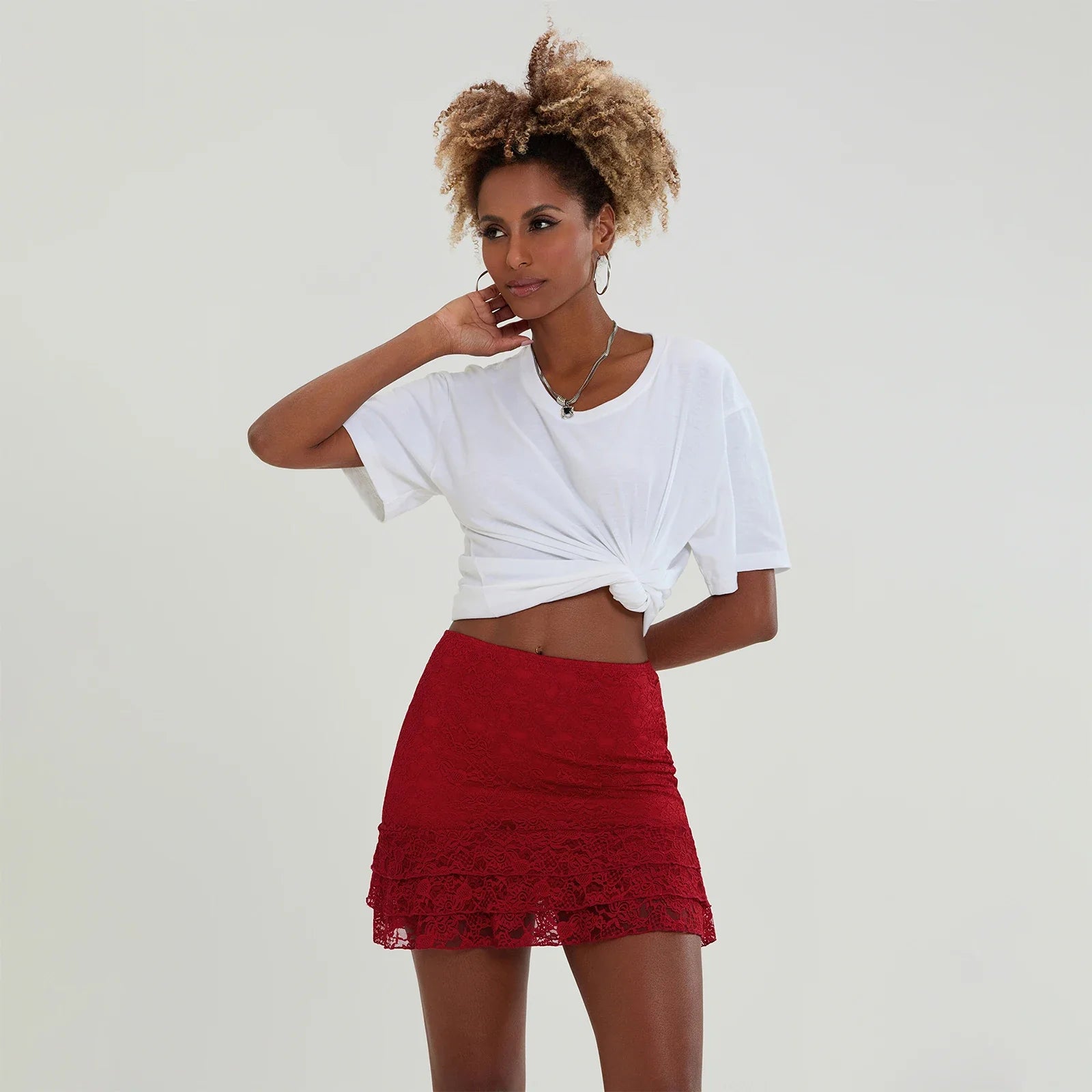 Lace Ruffles High Waist Skirt skirts-250223