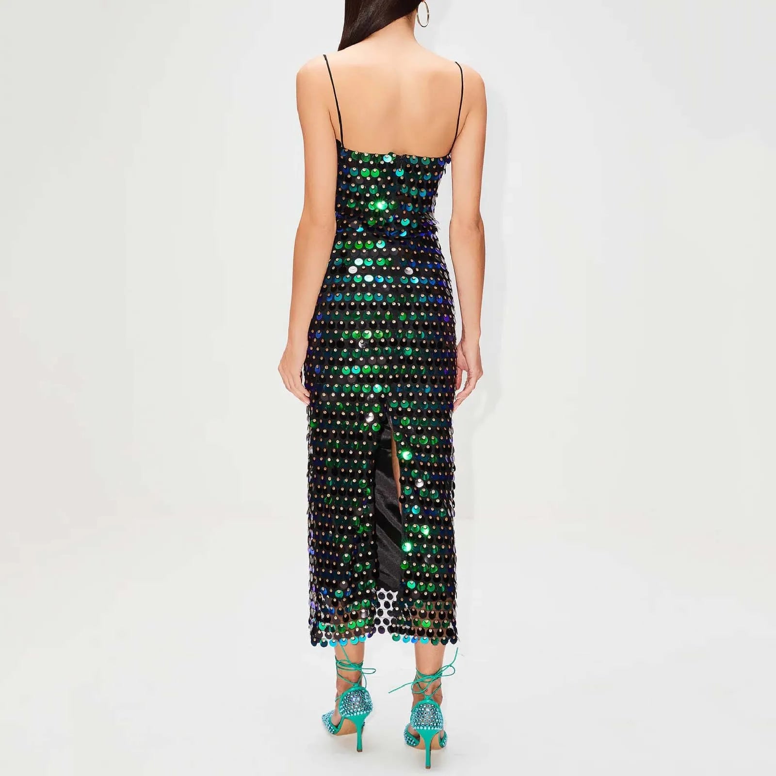 Sexy Suspender Slim Sequin Sleeveless Sling Cocktail Evening Gown Chic Lady Elegant Sequins