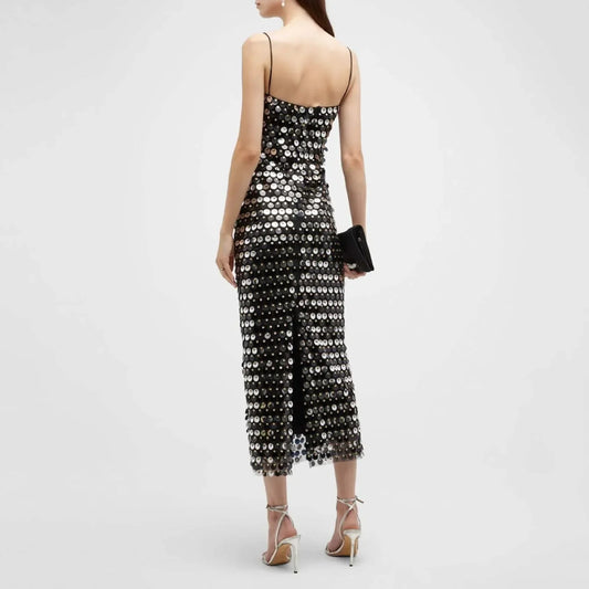 Sexy Suspender Slim Sequin Sleeveless Sling Cocktail Evening Gown Chic Lady Elegant Sequins