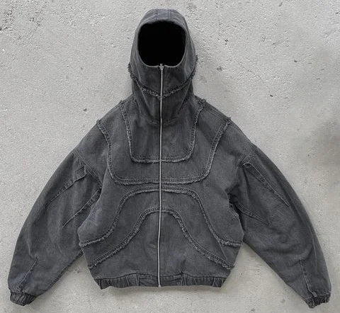 Gothic Punk Washed Zipper Hoodie black 6 / S