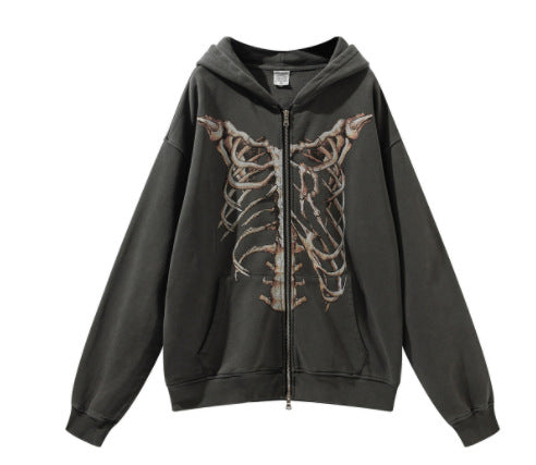 Gothic Punk Skeleton Print Hoody Jacket