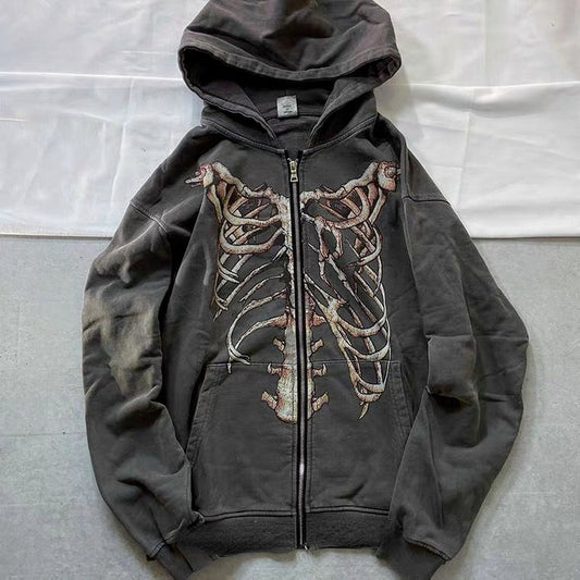 Gothic Punk Skeleton Print Hoody Jacket