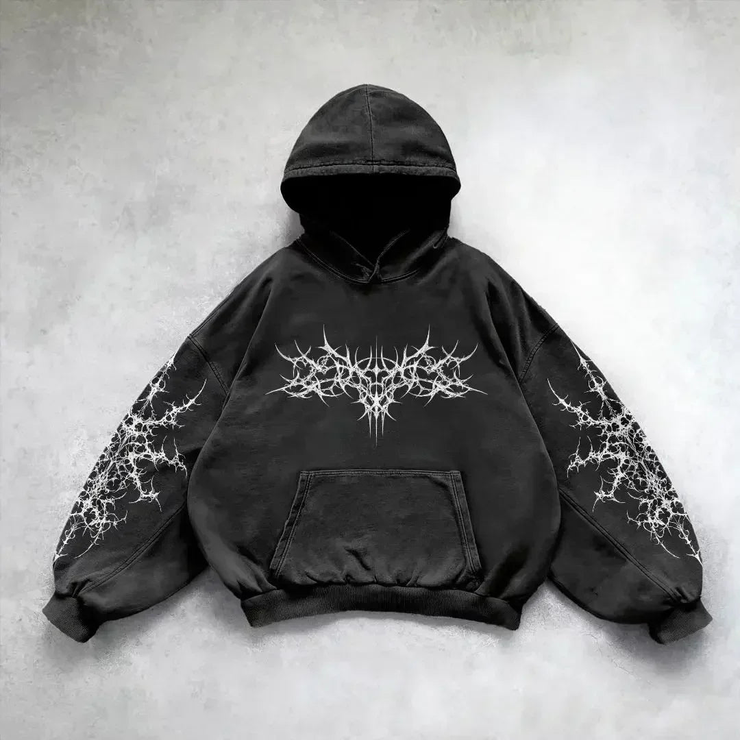 Dark Skull Print Oversized Hoodie black9 / S