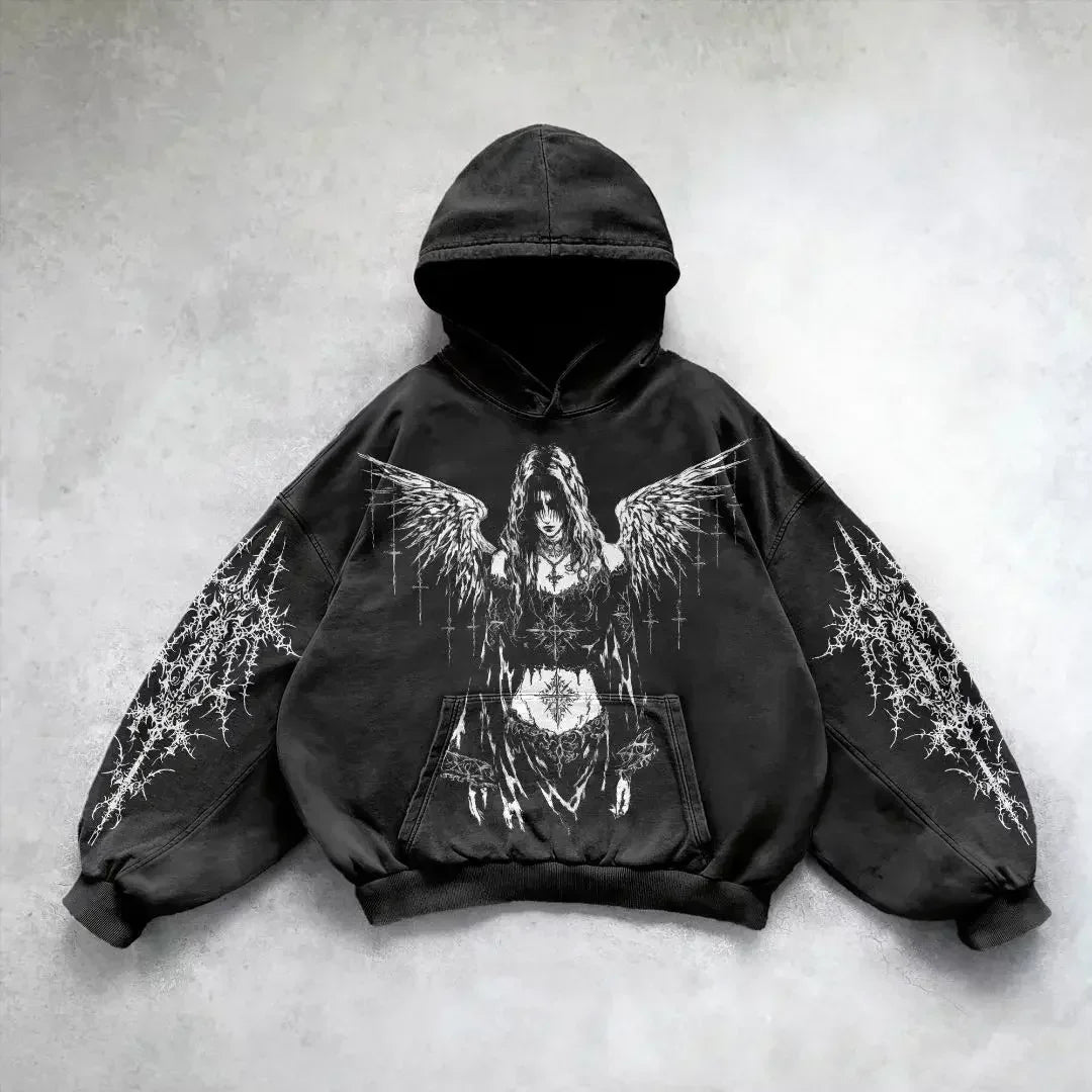 Dark Skull Print Oversized Hoodie black1 / S