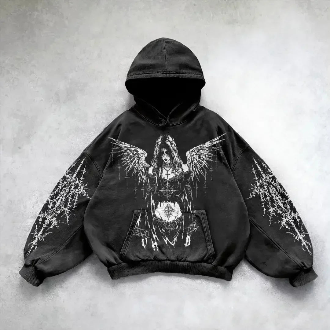 Dark Skull Oversized Zipper Hoodie black9 / S