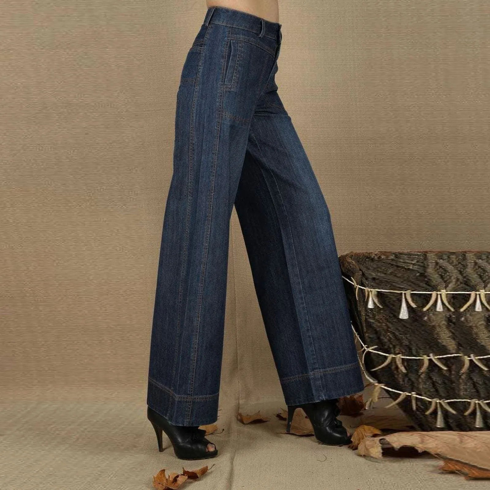 Vintage Straight Leg Seam Front Wide Jeans