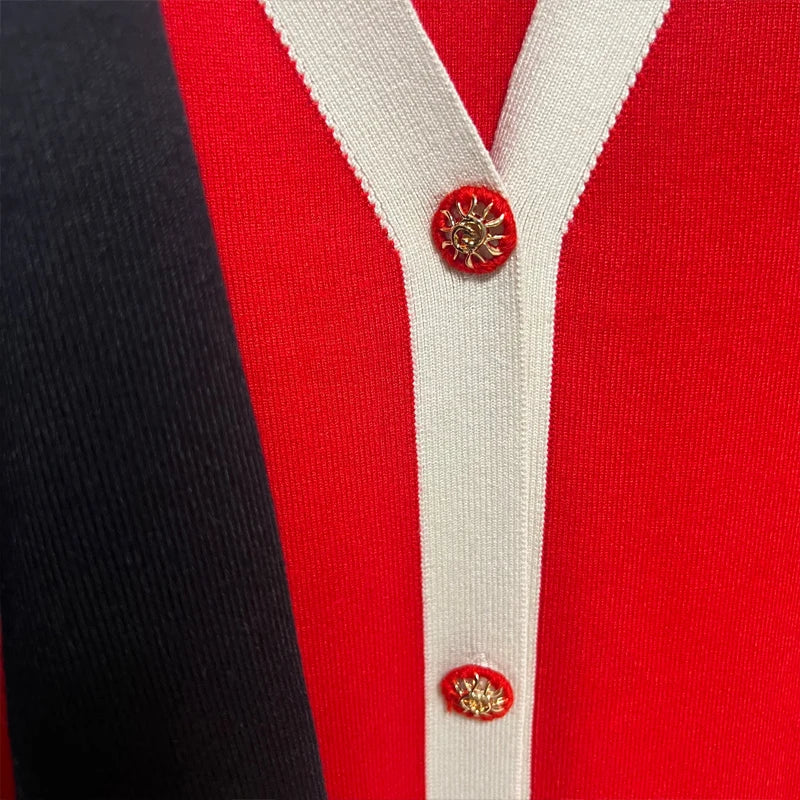 Chic Knitted Turn-Down Collar Red Black Christmas Party Dress Dresses-L