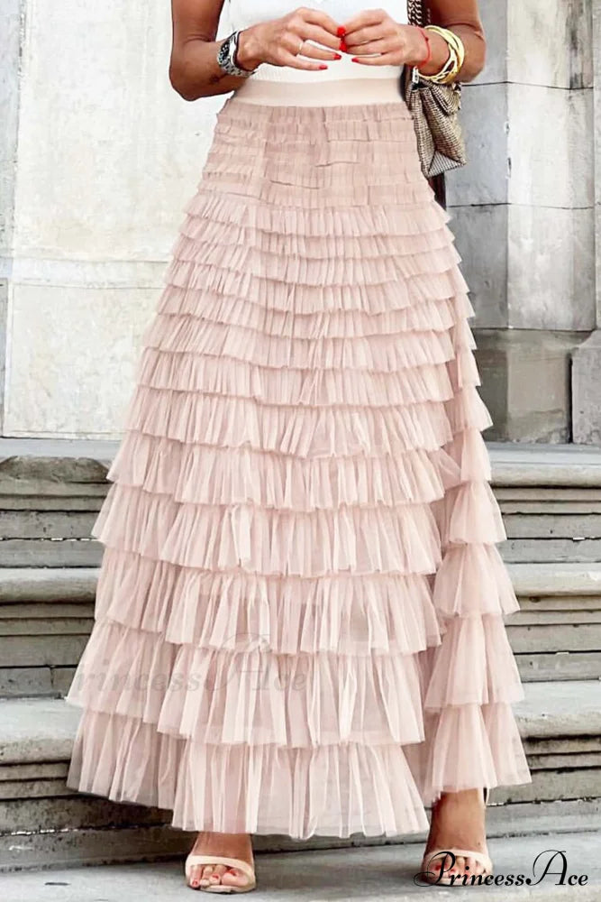 A-Line Tiered Mesh Skirt Pink / S Skirts