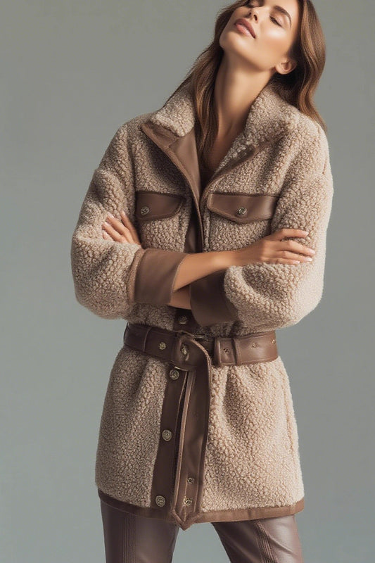 Vintage Fleece-Mantel mit Taschengürtel