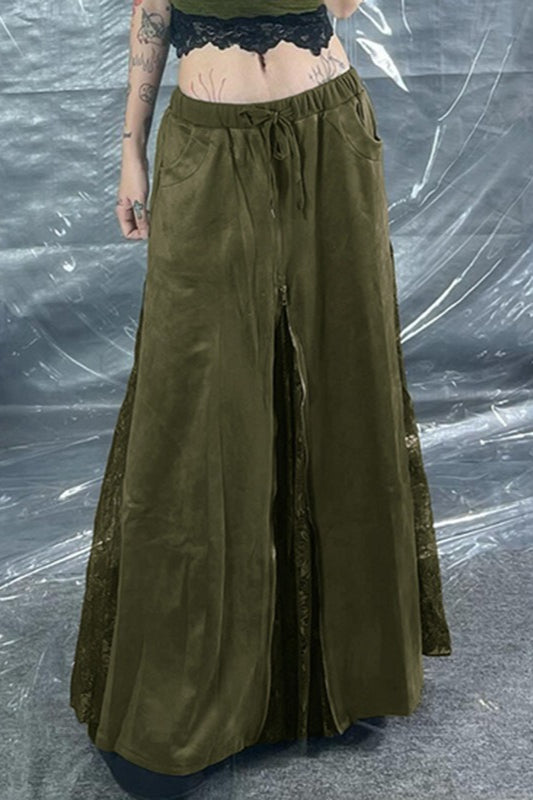 Maxirock mit hoher Taille und Spitzen- und Reißverschlussdetail