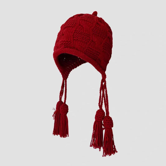 Strickmütze mit Bommel aus Kunstpelz