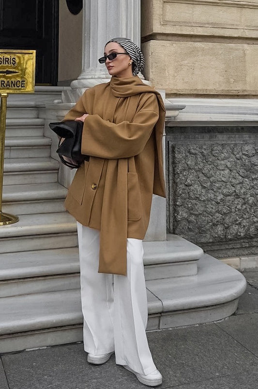 Vintage-Midi-Oversize-Mantel aus Wolle im britischen Stil