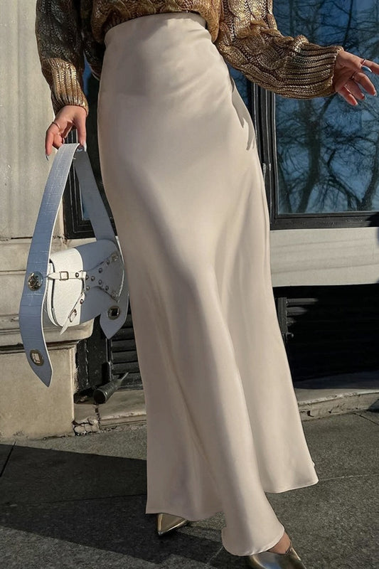 Satin Fishtail Casual Maxi Skirt