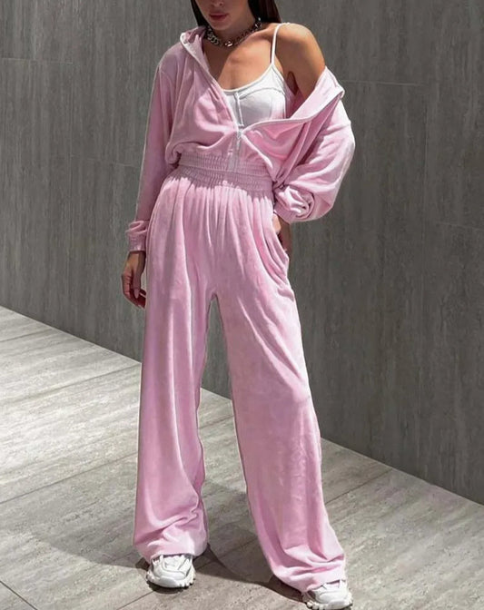 Rosa Strickreißverschluss Gerade Hose Büro Zweiteiler