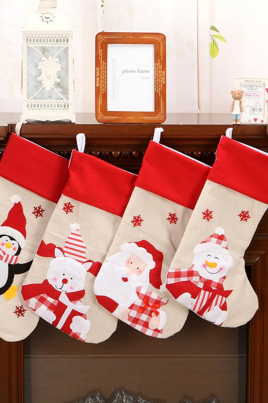 Hängender Aufbewahrungsbeutel mit Weihnachtsmann-Stickerei aus Leinen