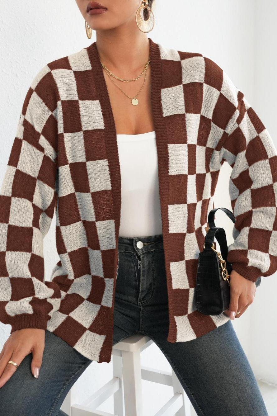 Checkered Knit Cardigan