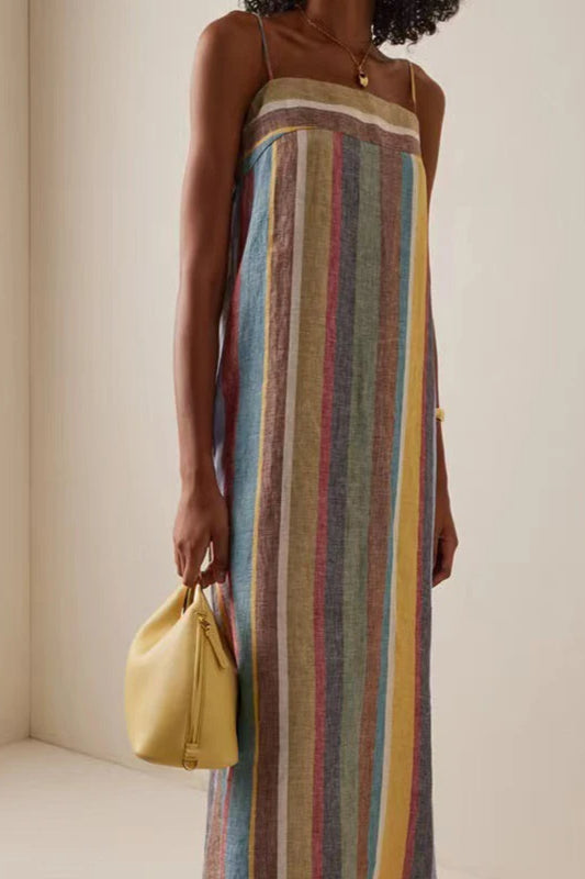 Striped Printed Strap Boho Dress