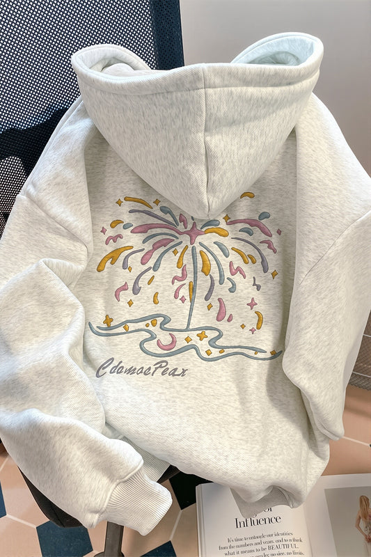 Firework Graphic Relaxed Pullover Hoodie