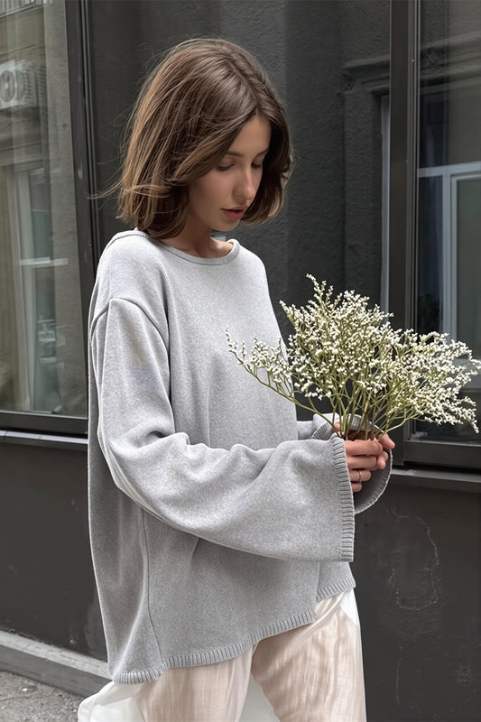 Open Back Scoop Neck Relaxed Sweater