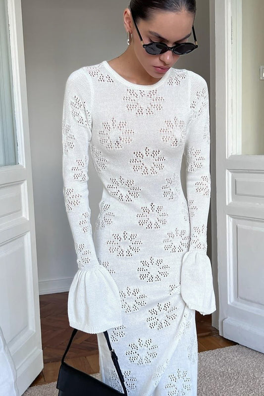 Langes Boho-Kleid mit Rüschenpullover