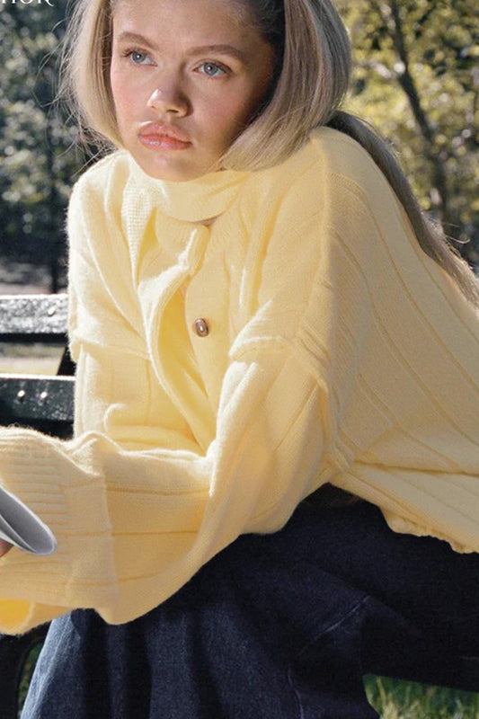Relaxed Ribbed Button Front Knit Sweater