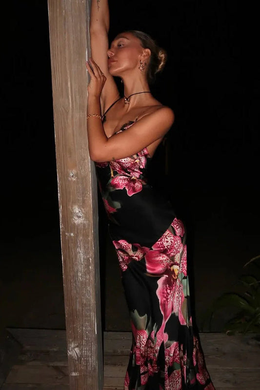 Sommer Damen Maxikleid mit Blumenmuster und V-Ausschnitt