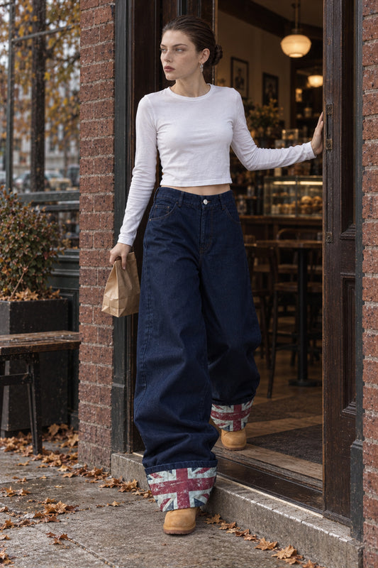 Street Cuffed Print Loose Jeans