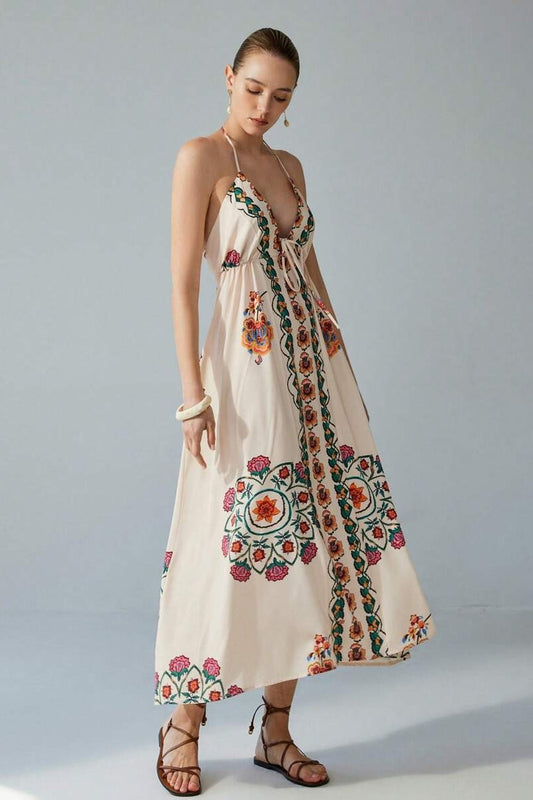 Buntes Maxi-Boho-Kleid mit Blumenmuster