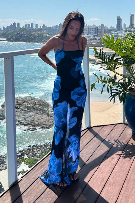 Neckholder-Maxikleid mit Blumenmuster und Bindeband