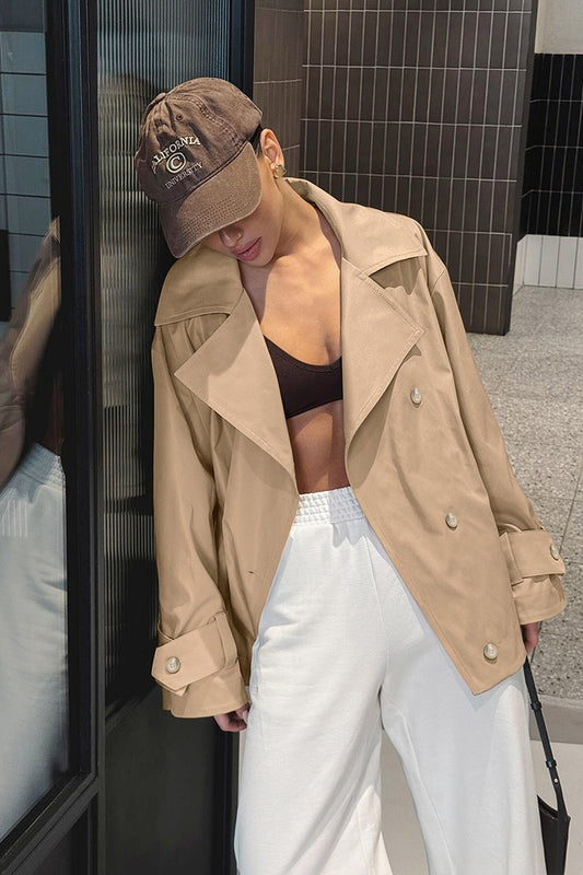 Oversize-Trenchcoat im Retro-Stil in Khaki