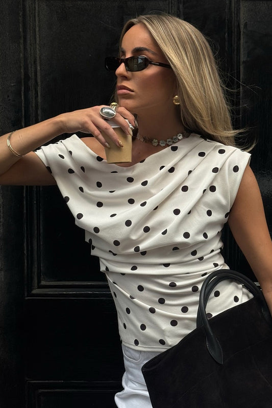 Retro Polka Dot One-Shoulder-Bluse