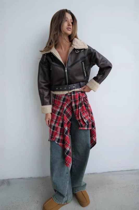 Vintage Sherpa Revers Kurzmantel