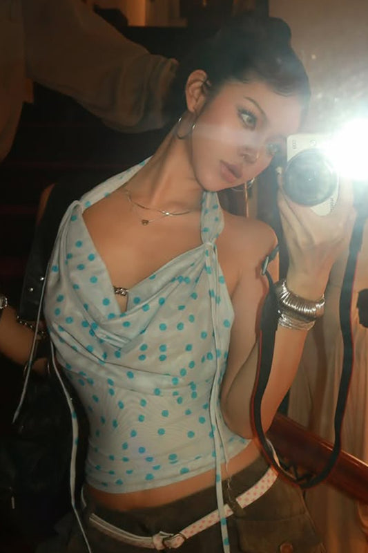 Neckholder-Tanktop mit V-Ausschnitt und Polka-Dots